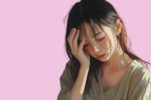 頭をかかえて後悔している女性