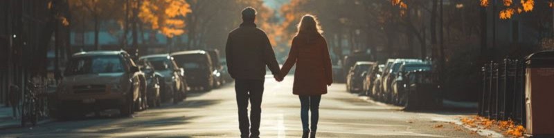 婚活をしていた自分を重ねるような、手をつないだカップルの後ろ姿