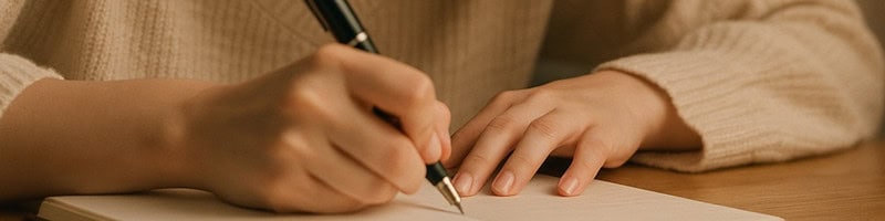 浮気による心の傷を整理しようと、ノートに日記を綴っている手元